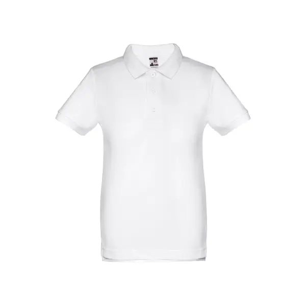 Kurzärmeliges Poloshirt für Kinder (unisex). Farbe Weiß – Werbeartikel mit Logo bedrucken