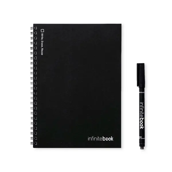 "Infinitebook" mit flexiblem Einband und 15 unlinierten Whiteboard Seiten