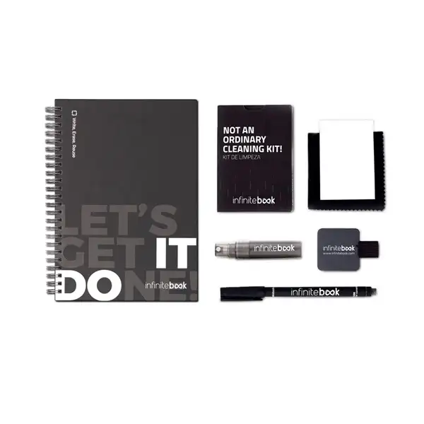 Set bestehend aus einem Infinitebook mit Hardcover, einem Reinigungsset, einem Marker und einem Kugelschreiberhalter – Ansicht 4