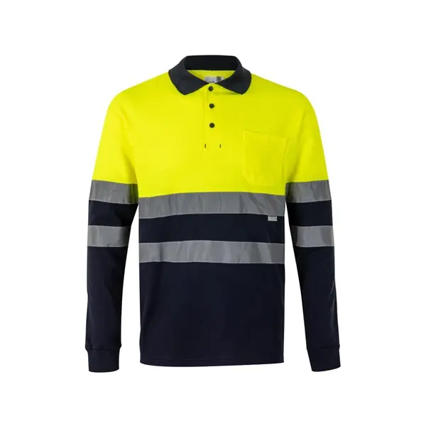Zweifarbiges Piqué-Poloshirt (150g/m²) mit langen Ärmeln, aus Baumwolle (55%) und Polyester (45%)