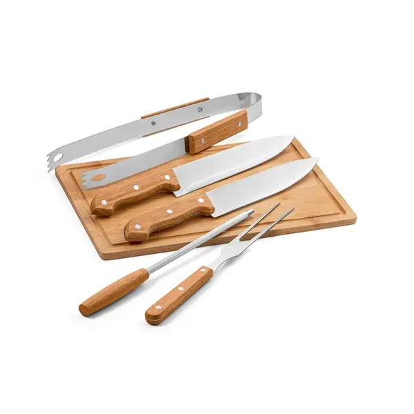 Grill-Set aus Holz und Edelstahl, 5-teilig