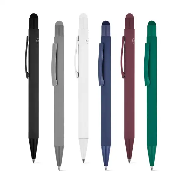 Kugelschreiber mit modernem Design aus recyceltem Aluminium (100% rAL) mit Gummibeschichtung – Ansicht 19