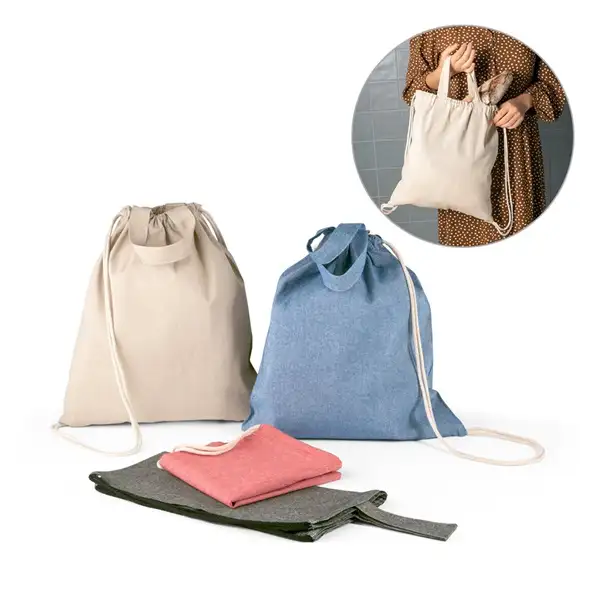 Tragetasche/Turnbeutel (2in1) aus recycelter Baumwolle (70%) und polyester (30% rPET) (140 g/m²) – Ansicht 9