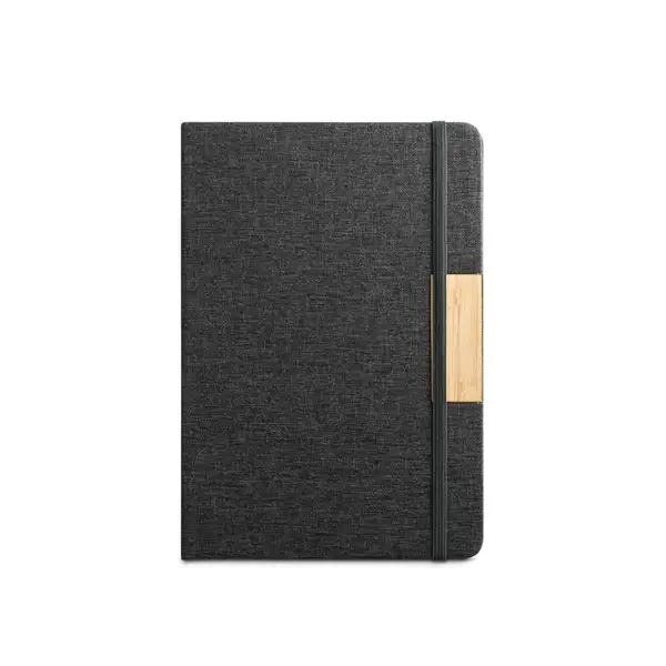 Notizbuch im Format A5 mit festem Einband aus 100 % recyceltem PET-Gewebe und linierten Seiten aus Recyclingpapier – Ansicht 2