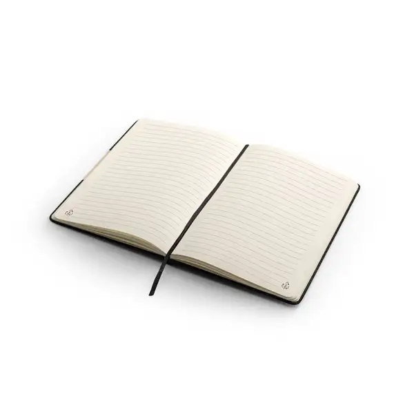 Notizbuch im Format A5 mit festem Einband aus 100 % recyceltem PET-Gewebe und linierten Seiten aus Recyclingpapier – Ansicht 4