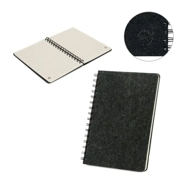 A5-Ringbuch mit flexiblem Einband aus recyceltem Filz (100% rPET) mit linierten Seiten – Ansicht 6