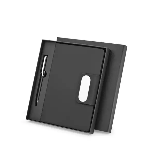 Set bestehend aus 1 Kugelschreiber und 1 Notizblock, aus PU und Edelstahl – Ansicht 1