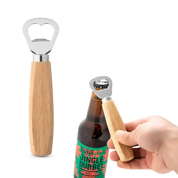 Flaschenöffner aus Metall, mit Holzgriff – Ansicht 4
