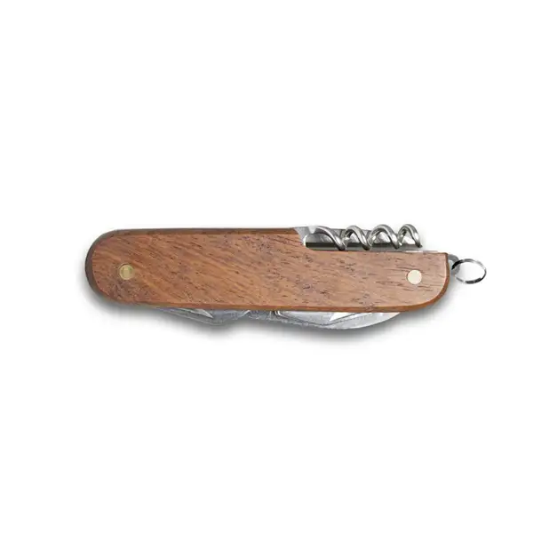 Multifunktions-Taschenmesser aus Edelstahl und Holz – Ansicht 2