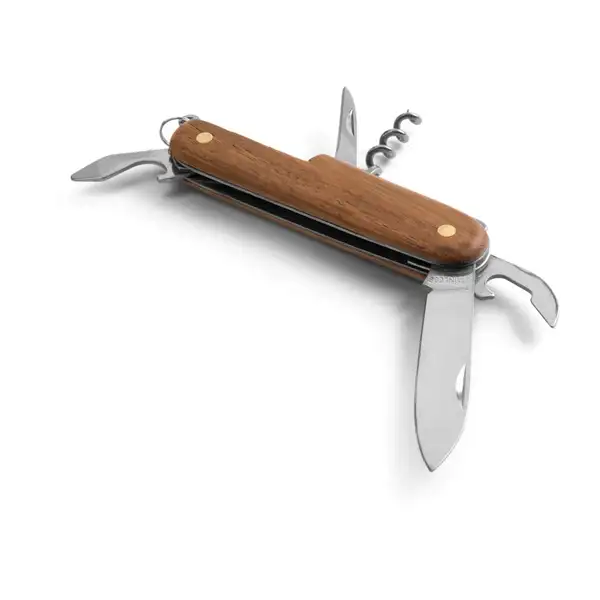 Multifunktions-Taschenmesser aus Edelstahl und Holz – Ansicht 4