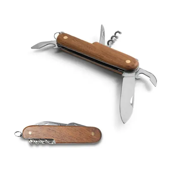 Multifunktions-Taschenmesser aus Edelstahl und Holz – Ansicht 5
