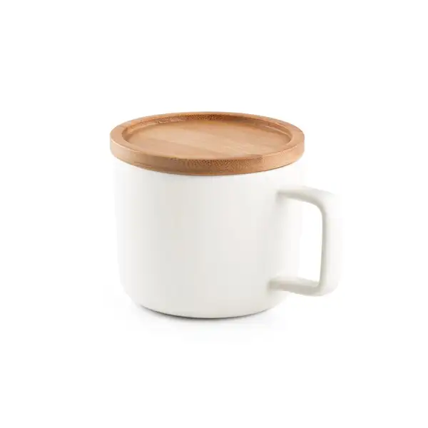 Tasse aus Keramik 220ml mit Deckel aus Bambus, der als Untersetzer dient – Ansicht 4