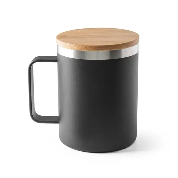 Becher aus 90% recyceltem Edelstahl mit Bambusdeckel 420 mL – Ansicht 2