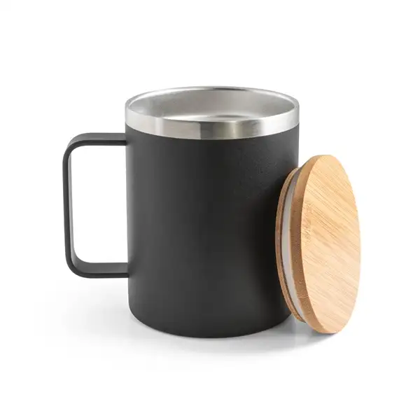 Becher aus 90% recyceltem Edelstahl mit Bambusdeckel 420 mL – Ansicht 4