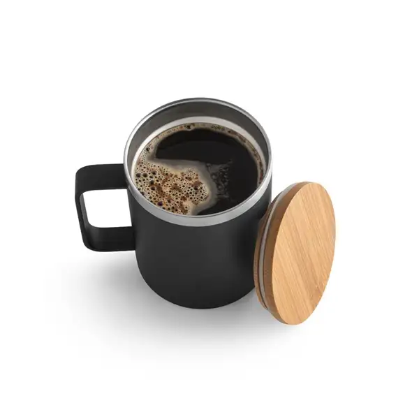 Becher aus 90% recyceltem Edelstahl mit Bambusdeckel 420 mL – Ansicht 6