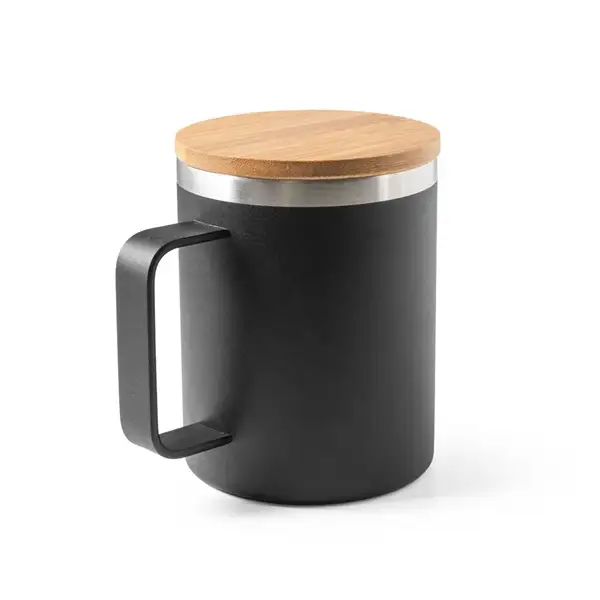 Becher aus 90% recyceltem Edelstahl mit Bambusdeckel 420 mL – Ansicht 1