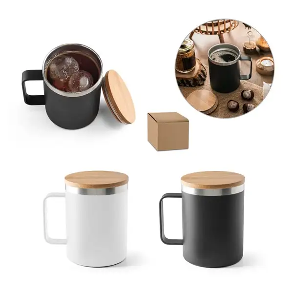 Becher aus 90% recyceltem Edelstahl mit Bambusdeckel 420 mL – Ansicht 10
