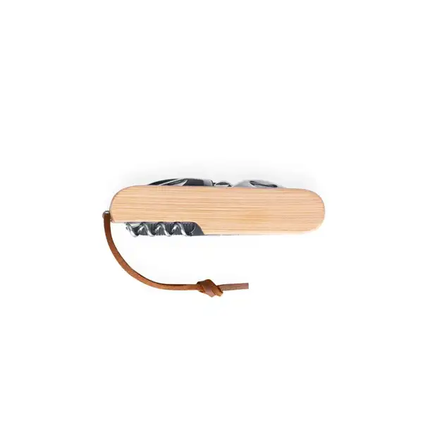 Multifunktionales Taschenmesser aus Bambus und Edelstahl mit PU-Griff – Ansicht 4