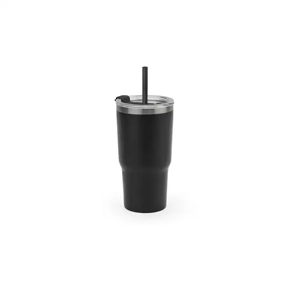 Kompakter Reisebecher aus Edelstahl (91 % recycelt) mit vakuumisolierter Doppelwand und matter Oberfläche 600 ml – Ansicht 1