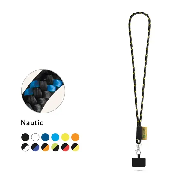 SET Lanyard NAUTIC Long (Ø 7 mm) mit 9 mm Schnappkarabiner und Handyhalterung – Werbeartikel mit Logo bedrucken