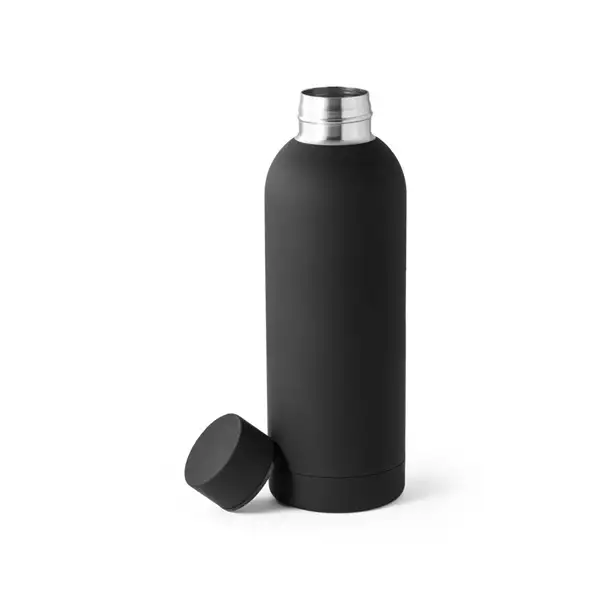 Trinkflasche aus Edelstahl (36% recycelt) (550 mL) mit gummierter Oberfläche – Ansicht 2