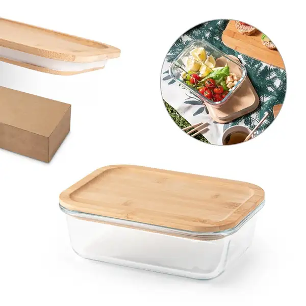 Lunchbox. Hermetische Dose aus Borosilikatglas und Bambusdeckel 1000 mL – Ansicht 4