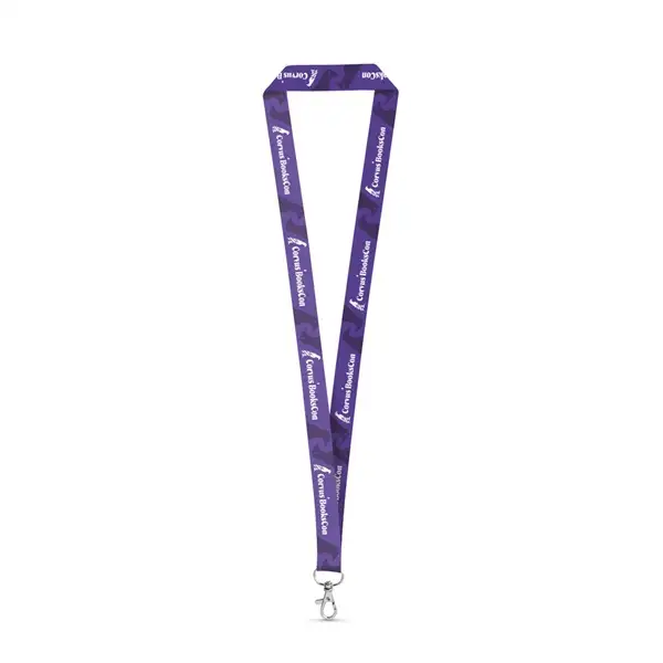 SET Lanyard SUBLIMATION Long II (20 mm) aus recyceltem Polyester (100% rPET) mit 20 mm Schnappkarabiner – Ansicht 1