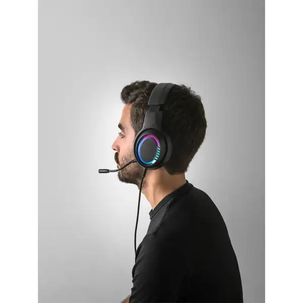 Gaming-Kopfhörer mit Kabel, Mikrofon und RGB-LED-Leuchten aus ABS – Ansicht 5
