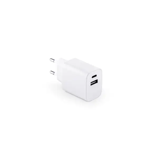 Ladegerät mit USB-A Anschluss 18W und USB-C 20W in Recyceltes ABS (100% rABS) – Ansicht 1