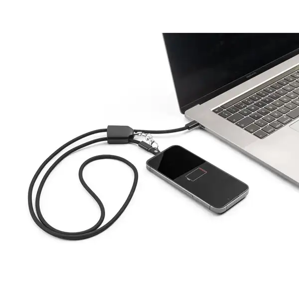 Lanyard mit Smartphone-Halterung, USB-C-Kabel und verschiedenen Adaptern aus recyceltem ABS und recyceltem TPE – Ansicht 4