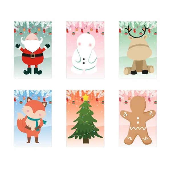 Set aus sechs Bögen mit Weihnachtsfiguren und 3 Bögen mit Aufklebern – Werbeartikel mit Logo bedrucken