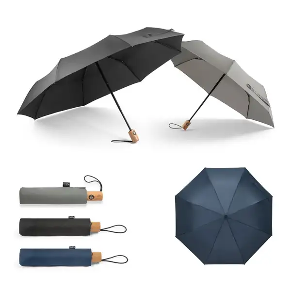 Faltbarer Regenschirm aus recyceltem Polyester (100% rPET) 190T Pongé mit automatischer Öffnung und Schließung – Ansicht 13