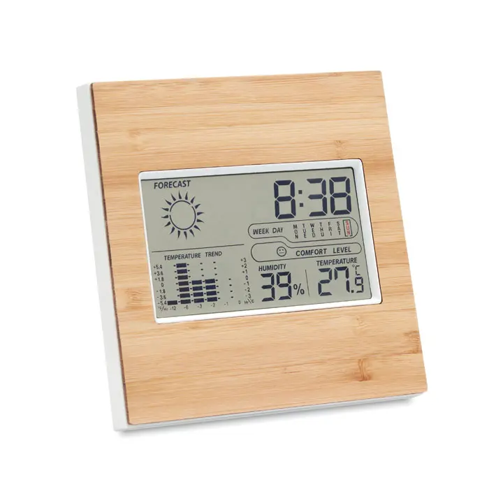 Wetterstation Bambus – Werbeartikel mit Logo bedrucken