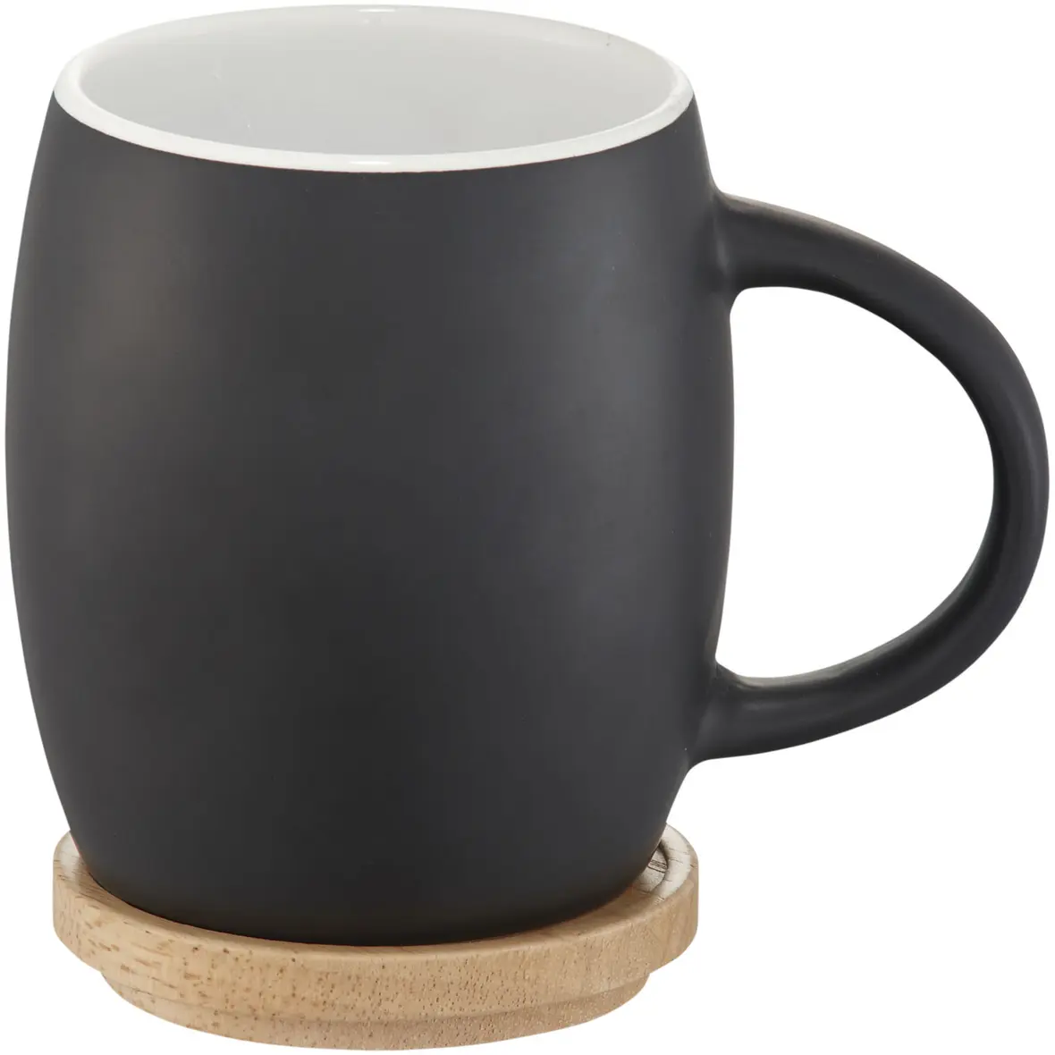 400 ml Keramiktasse mit Holz Untersetzer – Werbeartikel mit Logo bedrucken
