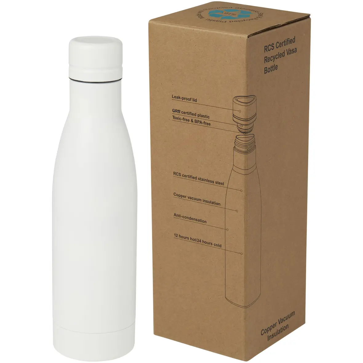 RCS-zertifizierte Kupfer-Vakuum Isolierflasche aus recyceltem Edelstahl, 500 ml – Werbeartikel mit Logo bedrucken