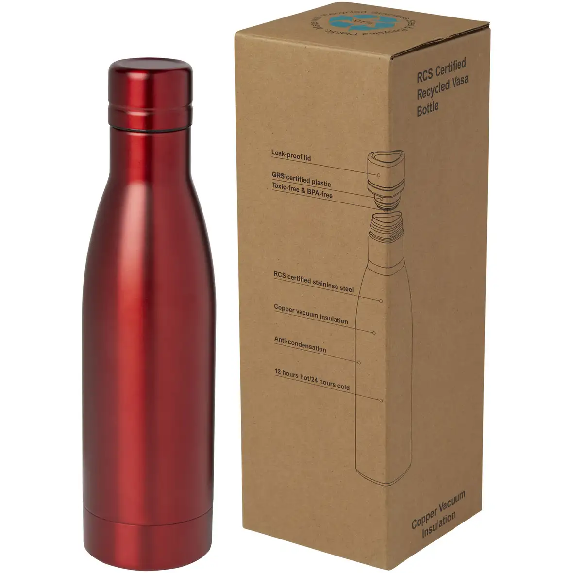 RCS-zertifizierte Kupfer-Vakuum Isolierflasche aus recyceltem Edelstahl, 500 ml – Ansicht 6