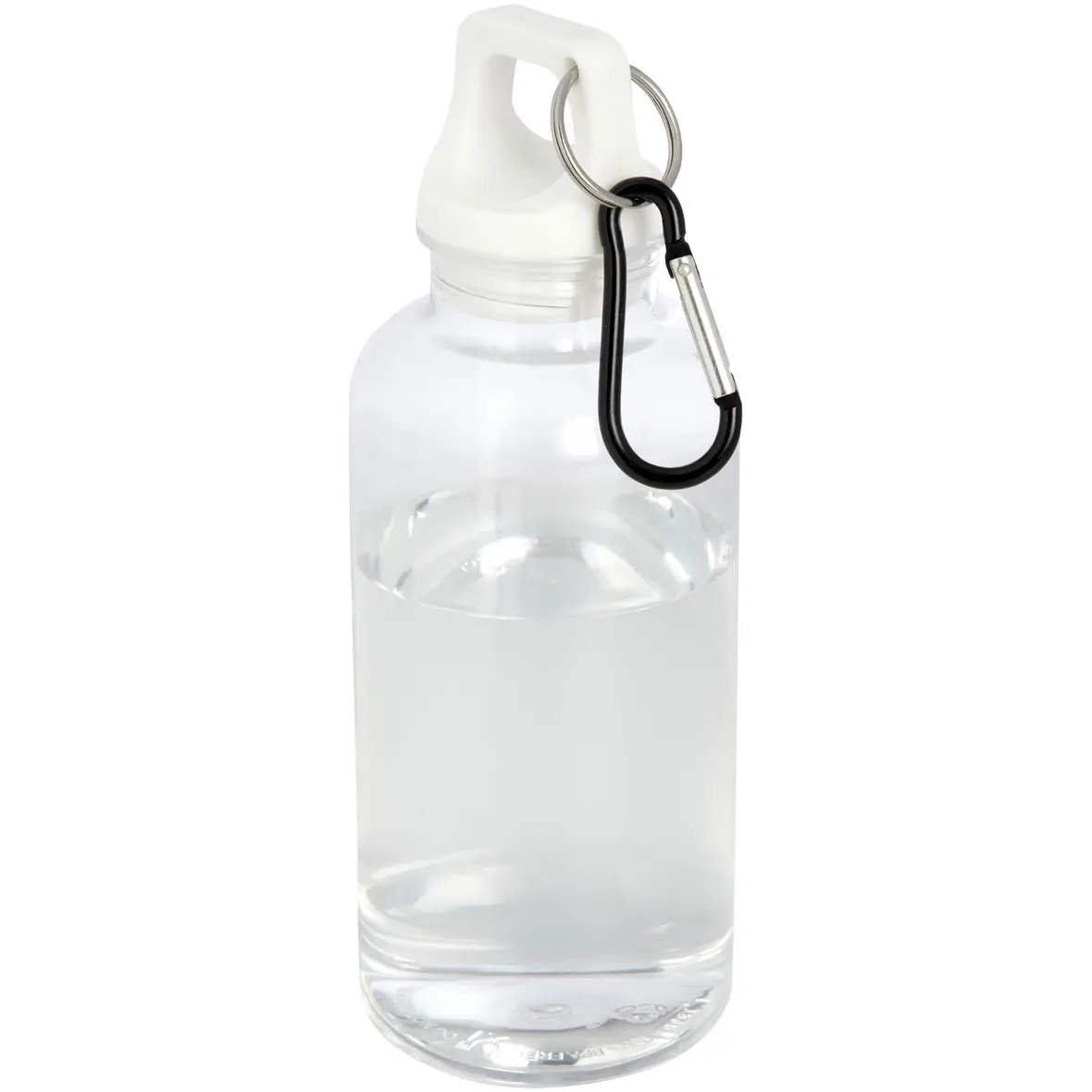 400 ml RCS-zertifizierte Trinkflasche aus recyceltem Kunststoff mit Karabiner – Werbeartikel mit Logo bedrucken