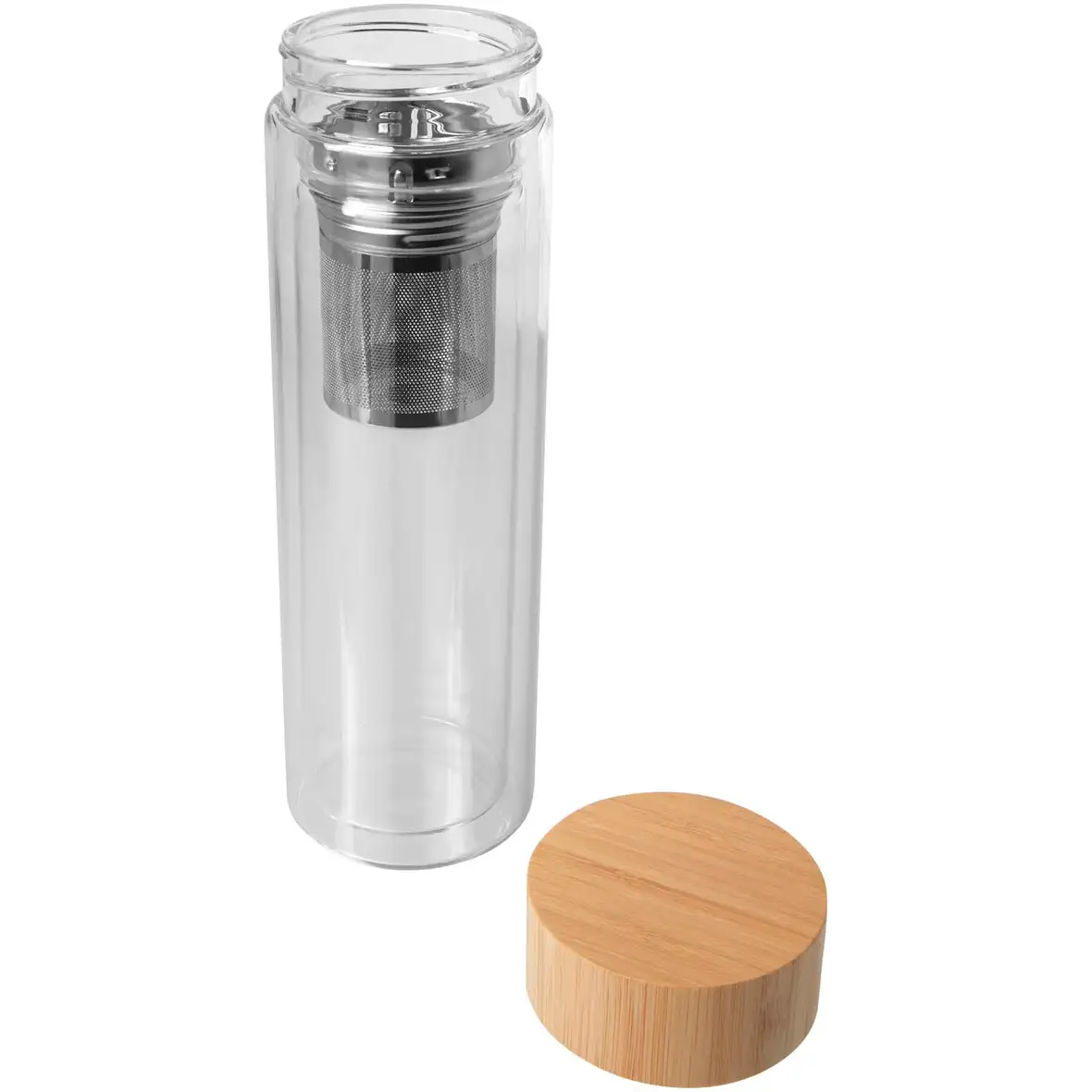 400 ml Flasche aus Borosilikatglas mit Infuser und Bambusdeckel – Ansicht 3