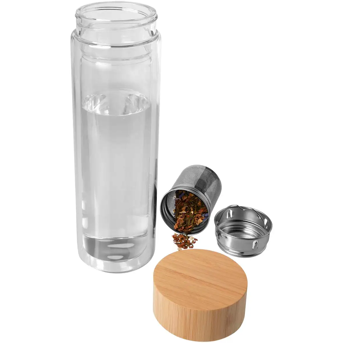400 ml Flasche aus Borosilikatglas mit Infuser und Bambusdeckel – Ansicht 4