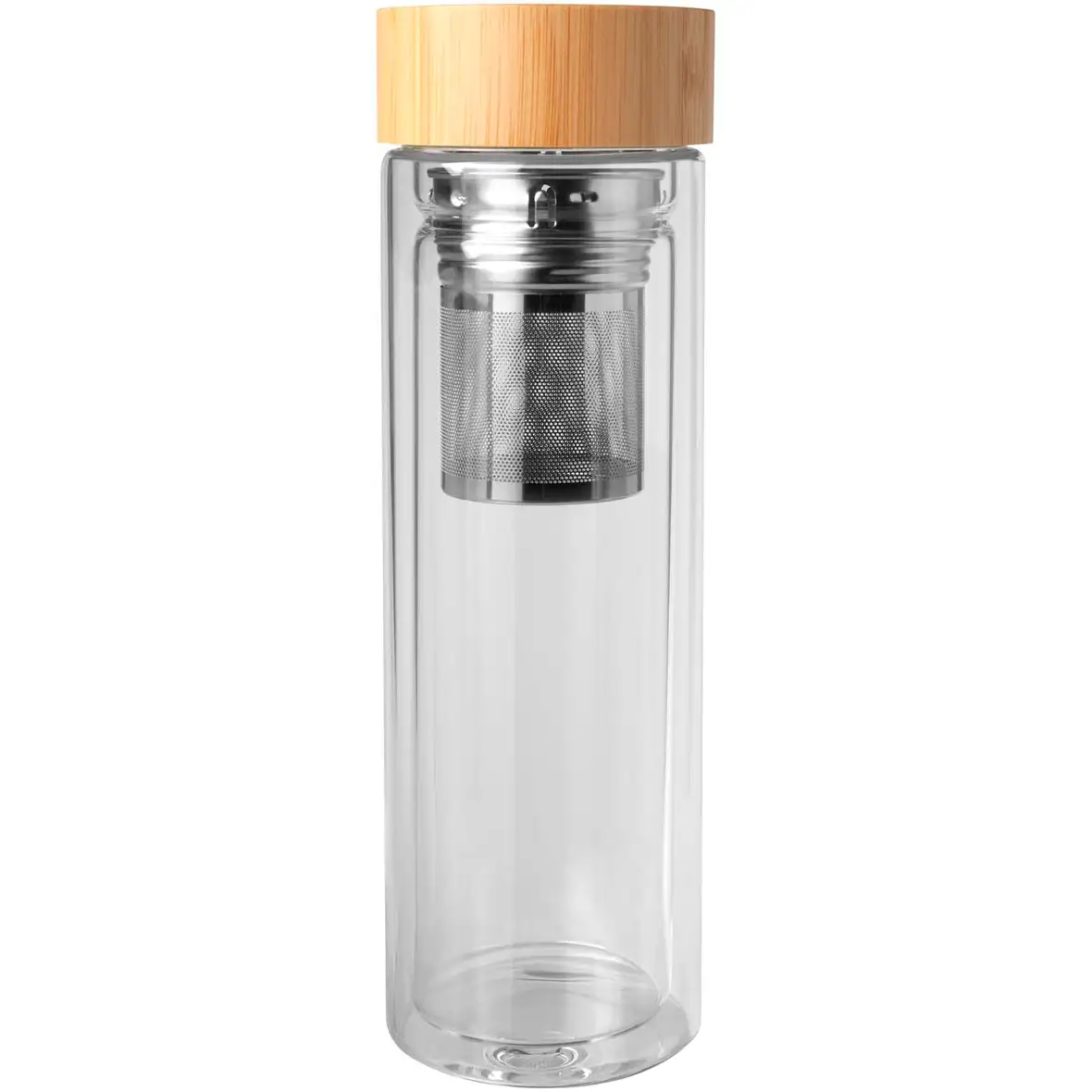 400 ml Flasche aus Borosilikatglas mit Infuser und Bambusdeckel – Ansicht 2