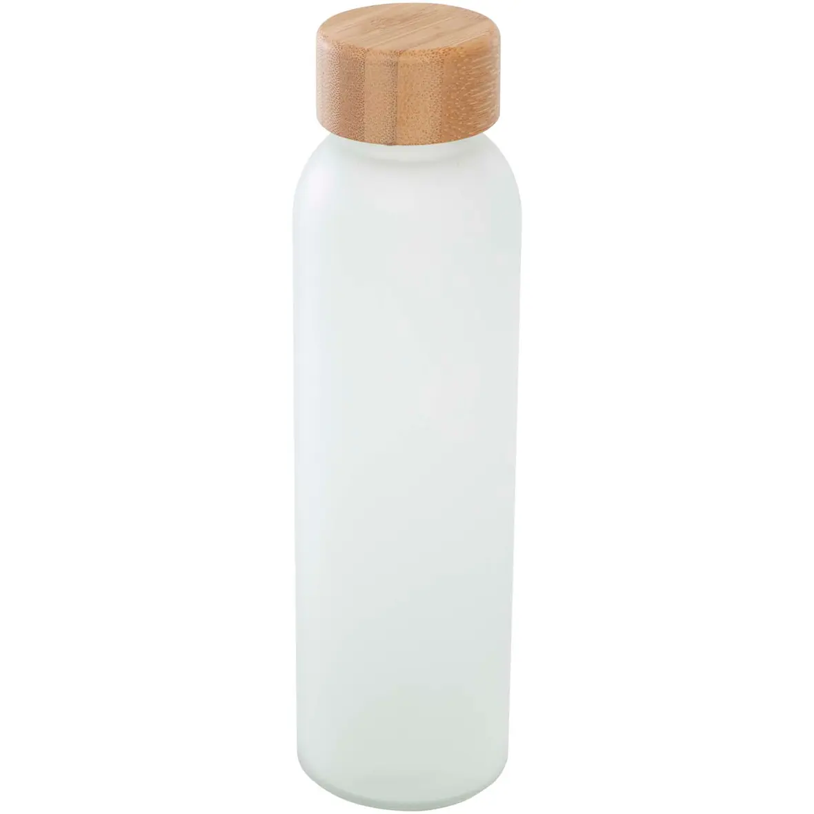 500 ml Flasche aus mattiertem Kalknatronglas mit Bambusdeckel – Werbeartikel mit Logo bedrucken