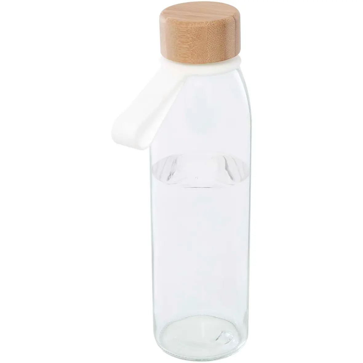 500 ml Glas-Flasche mit Silikongriff und Bambusdeckel – Werbeartikel mit Logo bedrucken