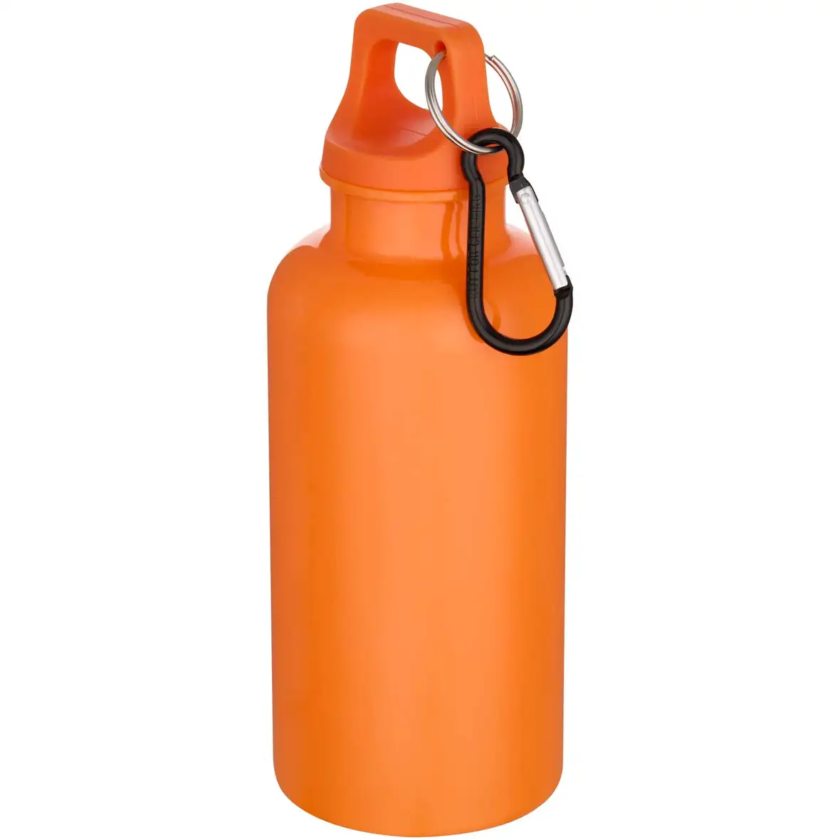 400 ml einfarbige RS-zertifizierte Trinkflasche aus recyceltem Kunststoff mit Karabinerhaken – Ansicht 3