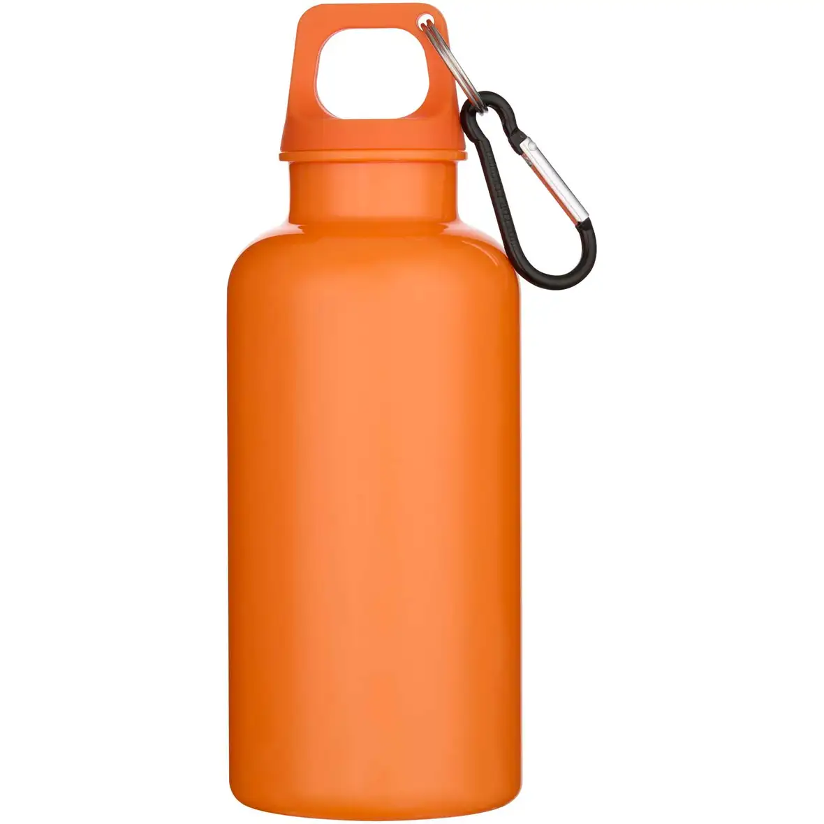 400 ml einfarbige RS-zertifizierte Trinkflasche aus recyceltem Kunststoff mit Karabinerhaken – Ansicht 4