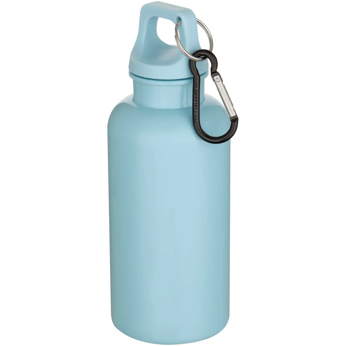 400 ml einfarbige RS-zertifizierte Trinkflasche aus recyceltem Kunststoff mit Karabinerhaken – Ansicht 9
