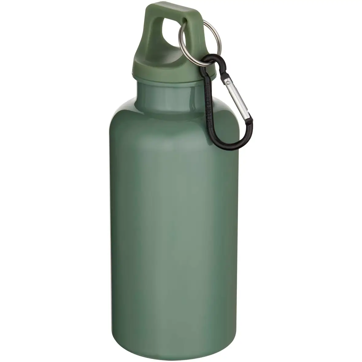 400 ml einfarbige RS-zertifizierte Trinkflasche aus recyceltem Kunststoff mit Karabinerhaken – Ansicht 15