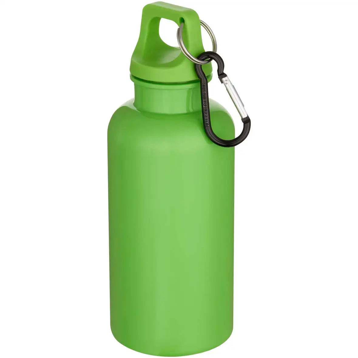 400 ml einfarbige RS-zertifizierte Trinkflasche aus recyceltem Kunststoff mit Karabinerhaken – Ansicht 17