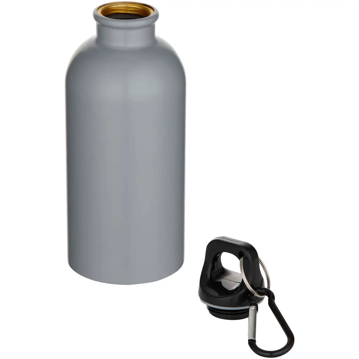 400 ml matte RCS-zertifizierte einwandige Trinkflasche aus recyceltem Edelstahl mit Karabinerhaken – Ansicht 9