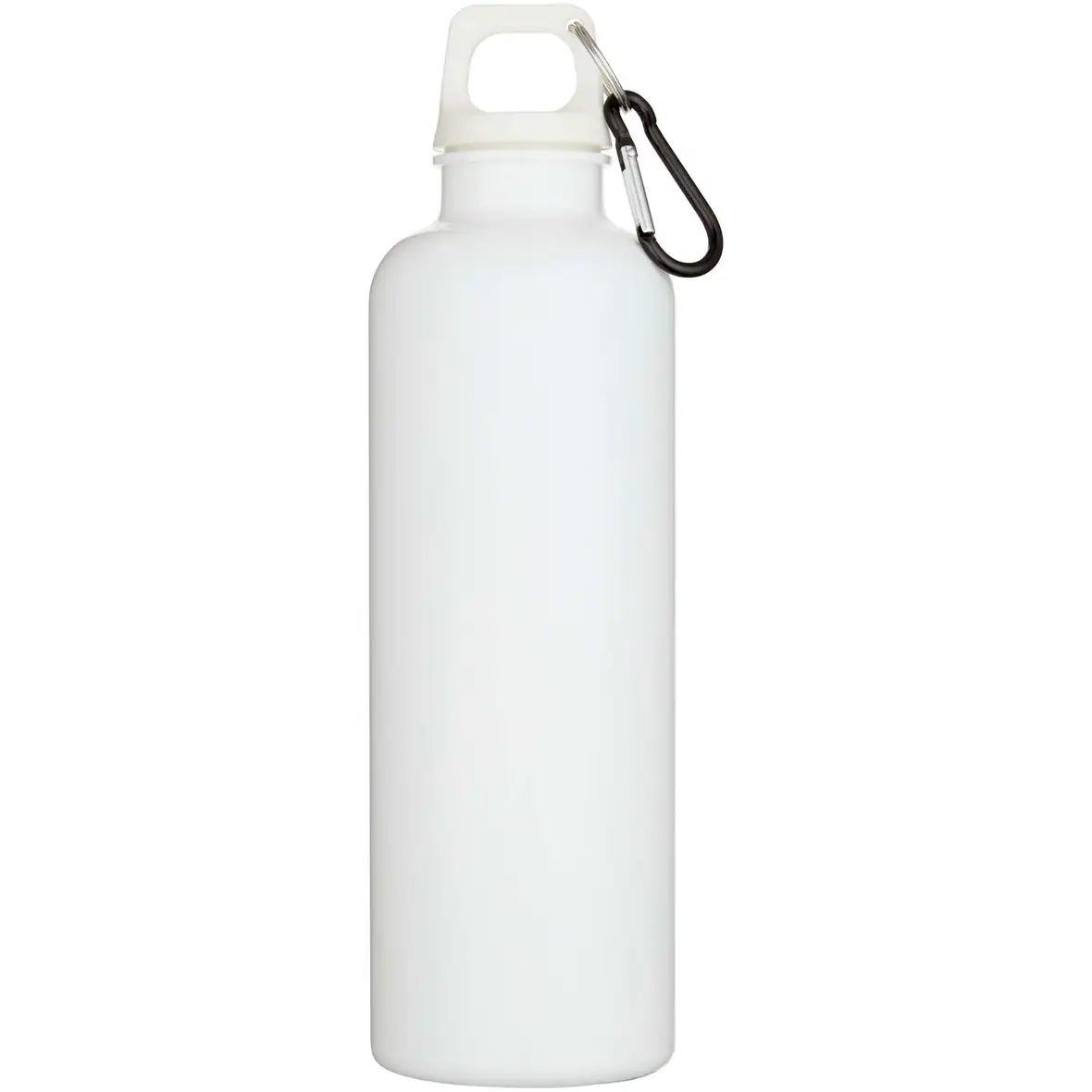 750 ml einfarbige RS-zertifizierte Wasserflasche aus recyceltem Kunststoff mit Karabinerhaken – Ansicht 2