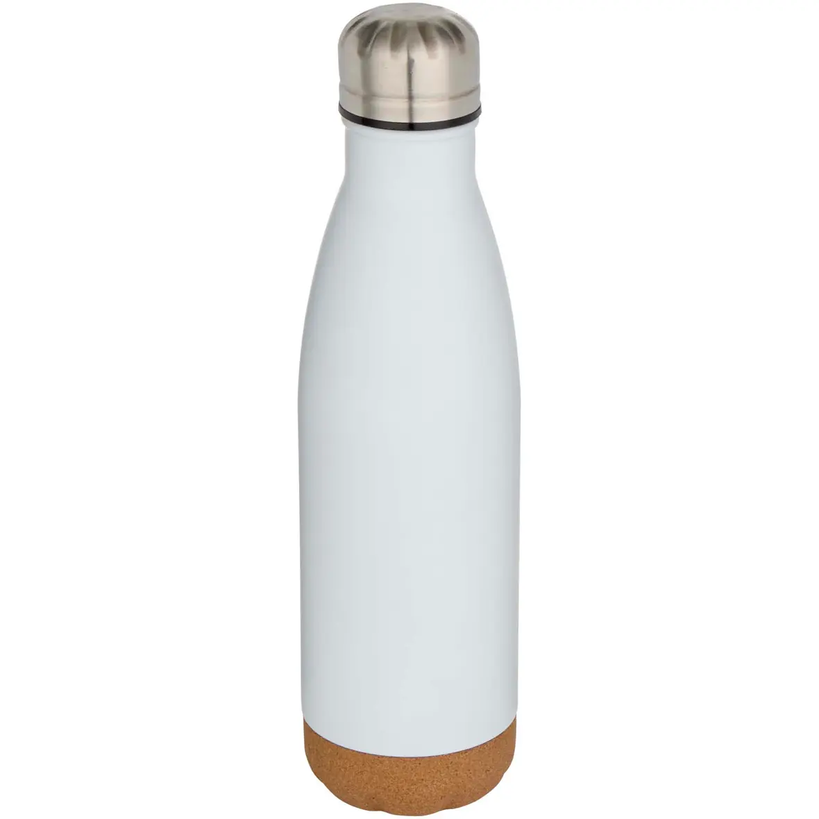 500 ml doppelwandige, vakuumisolierte Trinkflasche aus Edelstahl mit Korkdetails – Werbeartikel mit Logo bedrucken